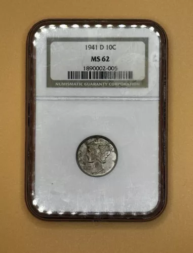 NGC 1941D MS62 10c Piece- Stunning Silver Mercury Dime In Old School NGC Holder