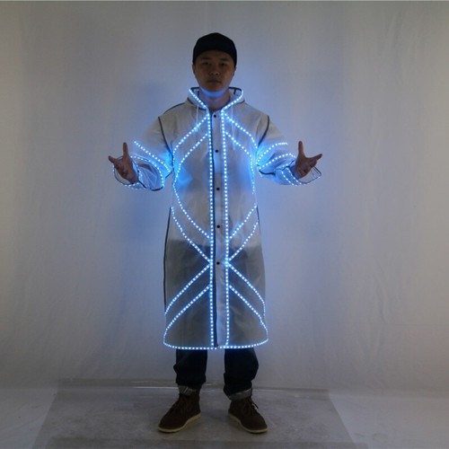 Led Dj Costume Coat Color Lights Luminous KTV Windbreak Stage Dance Performance - Picture 11 of 17