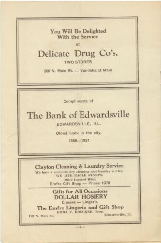 1931 Edwardsville Illinois publicidad en el programa de juegos de la escuela secundaria - Imagen 2 de 4