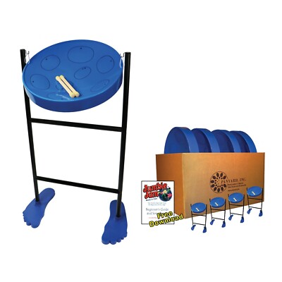 Jumbie Jam Steel Drum Educators 4-Pack   Tube Floor Stands - Blue Pans (G)