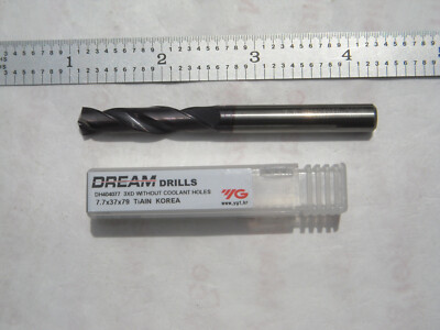 NEW YG-1 DREAM DRILL 7.70MM CUT DIA. X 37MM LOC X 79MM OAL SOLID CARBIDE DRILL 