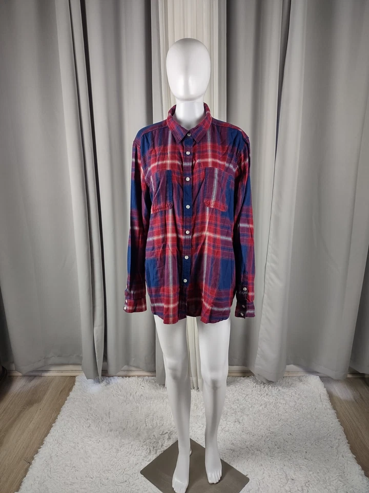 Camisa Mossimo Supply Co azul vermelha xadrez mistura de algodão flanela botão para baixo tamanho XXL - Imagem 2 de 4