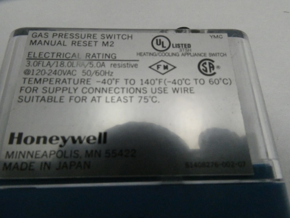 Honeywell C6097A1012 Gas Pressure Switch 1/4in Npt 321inh2o 100240v