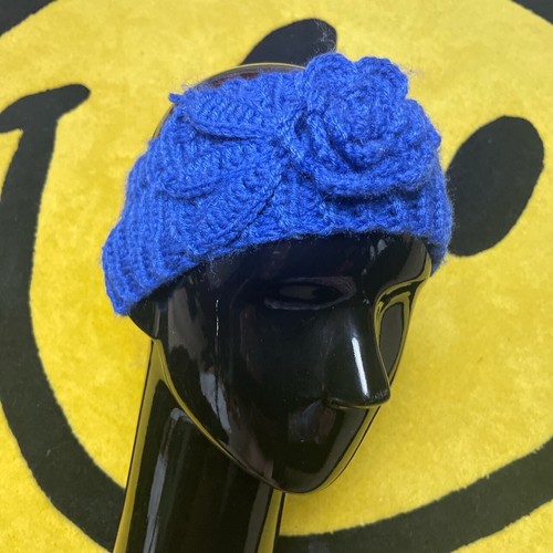 Winter Pack Knit Orange Hand-Warmer Mitten Gloves & Blue Flower Headband ❄️ - Picture 3 of 5