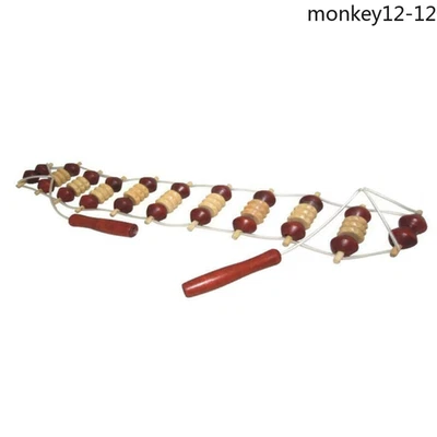 Manual Massager Wooden Wheel Full Body Massage Rope Belt Back Stress Relief - Image 1 of 4
