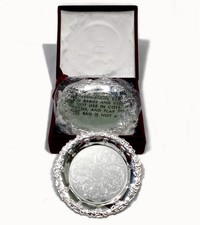 6 pc Silver Plated Coaster Set Crea Milano Italian w/Velvet Box Vintage Embossed