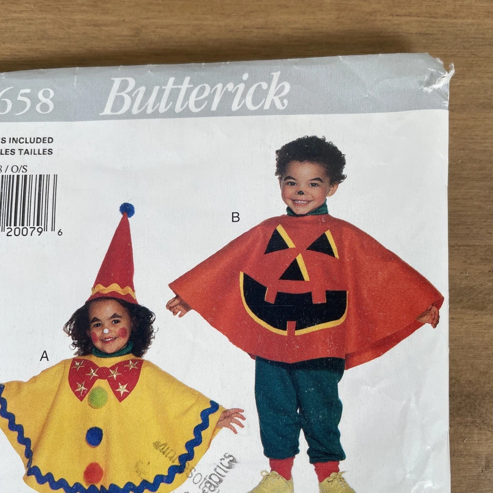 3658 Butterick SEWING Pattern Toddler Costumes Clown Witch Pumpkin Pullover 1994 - Image 3 of 4