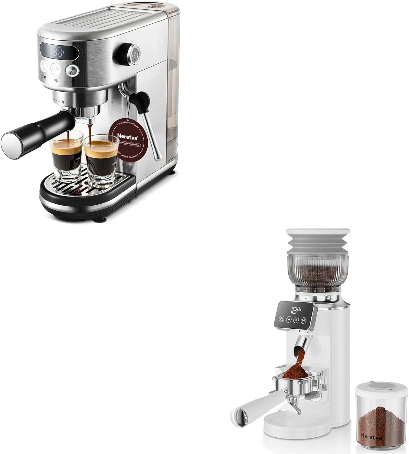 Compact Stainless Steel Espresso Maker & Grinder Combo