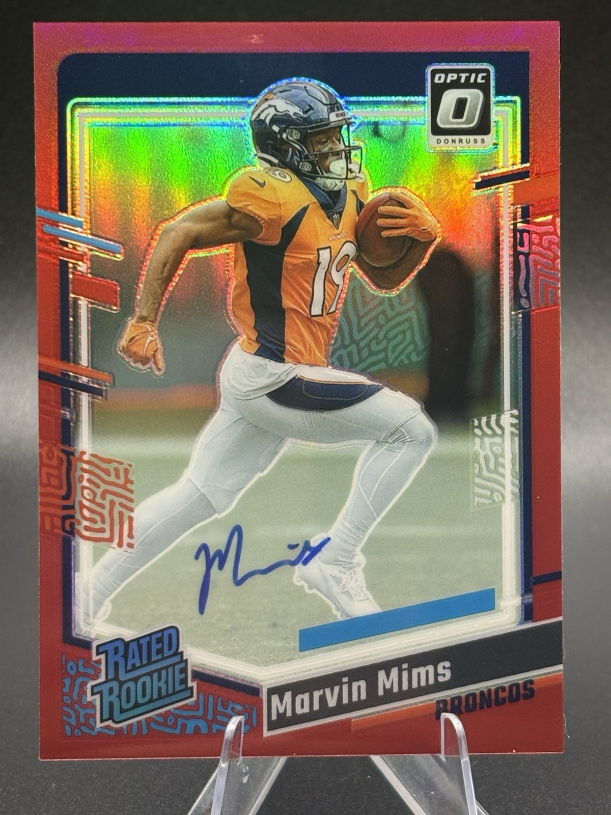 2023 Panini Donruss Optic Marvin Mims #237  Red Rated Rookie Auto/75  Broncos