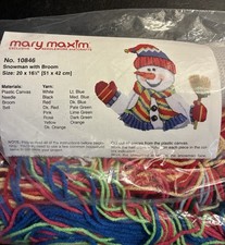 NEW Mary Maxim Christmas Snowman with Broom Plastic Canvas Needlepoint Kit