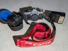 Vintage Canon AE-1 Program with FD 100mm Focus Lens and Speedlite 155A