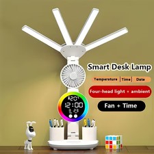 Smart LED Desk Lamp Touch Control USB Eye Care Dimmable Fan Night Light US