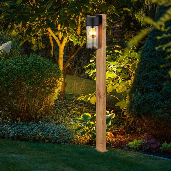 AußEnstehlampe Led Gartenleuchte Wegelampe Holzoptik Glas Terrassenlampe H 100Cm-image