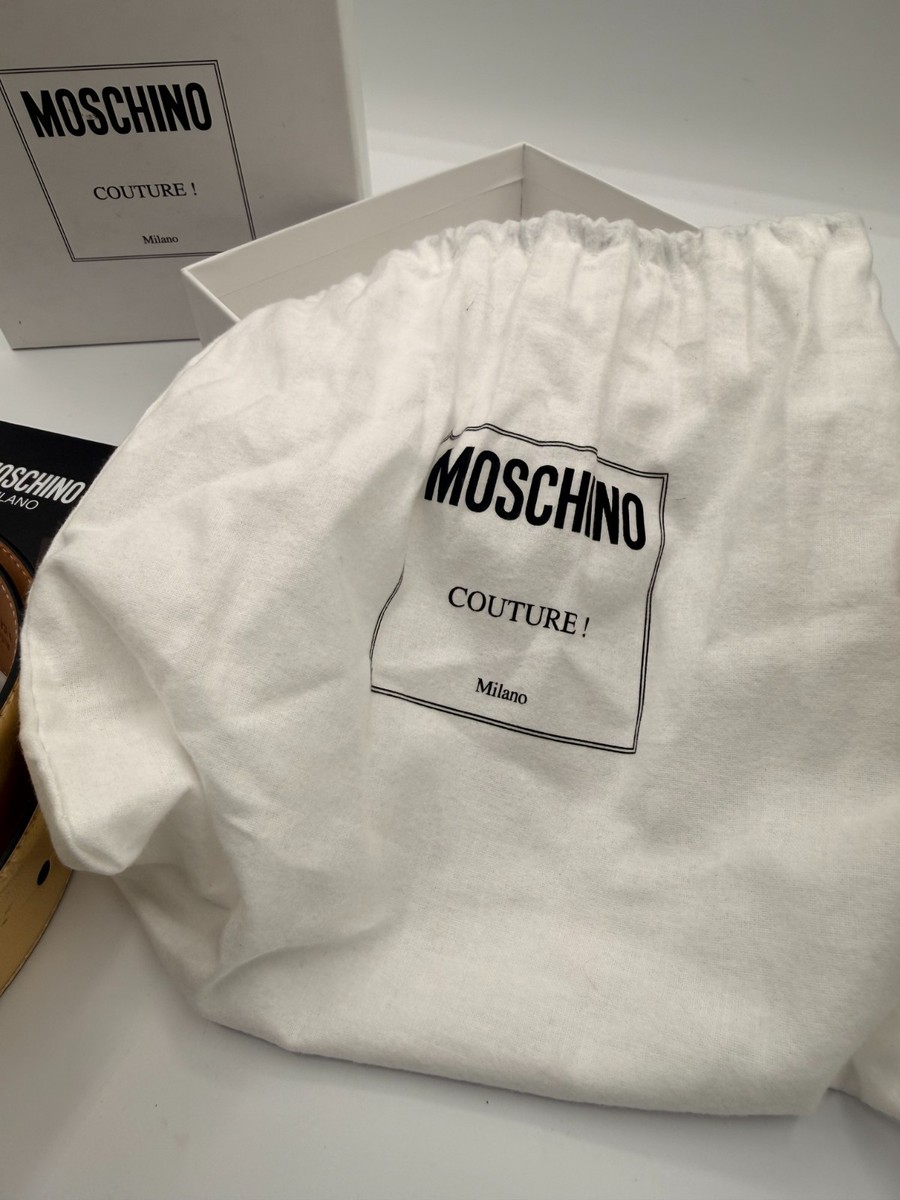 Moschino Couture Gold Metallic Leather Belt Large Logo  display picture 1