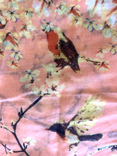 Scarf Shawl Wrap Orange Black Yellow Birds Floral Pattern Size 39" x 72"