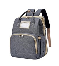 3 in 1 Baby Diaper Bag Backpack Foldable Crib w Changing Pad USB Port Waterproof