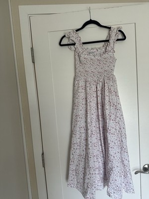 Petite Plume XS White Pink Floral Smocked Square Neck Midi Sundress
