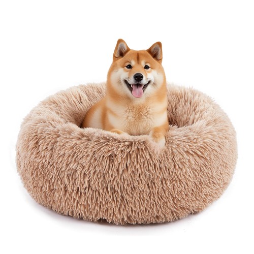 Calming Donut Dog & Cat Bed, Machine Washable Cuddle Warming Cozy Fluffy Faux...