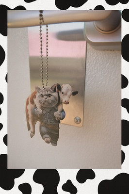  Moo-ving Right Along   Cat Carrying Cow Ornament / Key Ring