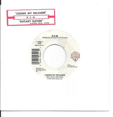 #ad R.E.M. Losing My Religion on WB indie alternative rock 45 w jukebox strip HEAR $20.00