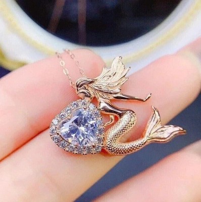 2 Ct Heart Shape Simulated Diamond Mermaid Shape Pendant 14k Rose Gold Plated