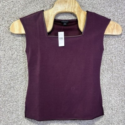 NWT Ann Taylor Tank Top Womens Small Purple Square Neck Faux Leather Trim