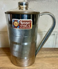 Euravedic Copper/Stainless Water Jug Pitcher, Saga Steel 1500 ML Copper inside 