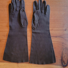 Vintage Crescendoe Leather Tailored Black Cotton Gloves Size 7 1/2 Women's 1950s