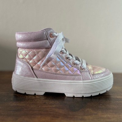 Skechers Street Elevated Platform Sneakers 2 Girls Pink High Top Lace Up Quilted
