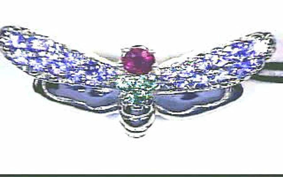 LeVian 14K White Gold Pin with 1.5 ct. Red Ruby, Tsavorite and Ceylon Sapphire