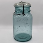 VINTAGE BALL  CANNING JAR IDEAL PAT JULY 14, 1908 MASON BLUE GLASS  LID WIRE #8 — photo 3