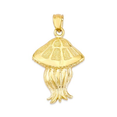 Kleiner winziger 10k Gelbgold Diamantschliff Qualle Charm Tier Anhänger Männer Frauen