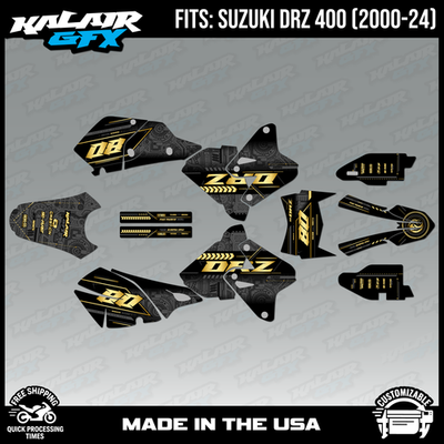 Graphics kit for Suzuki DRZ400 SM, S and E (2000-2024) Rift - Gold