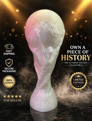Plastic 3dPrinted White Real Size FIFA World Cup Trophy.