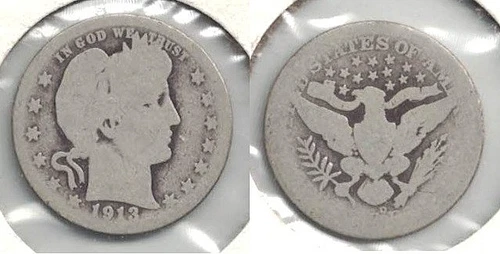 A Well Circulated 1913-D Silver Barber Quarter at Well Below Silver Melt Value