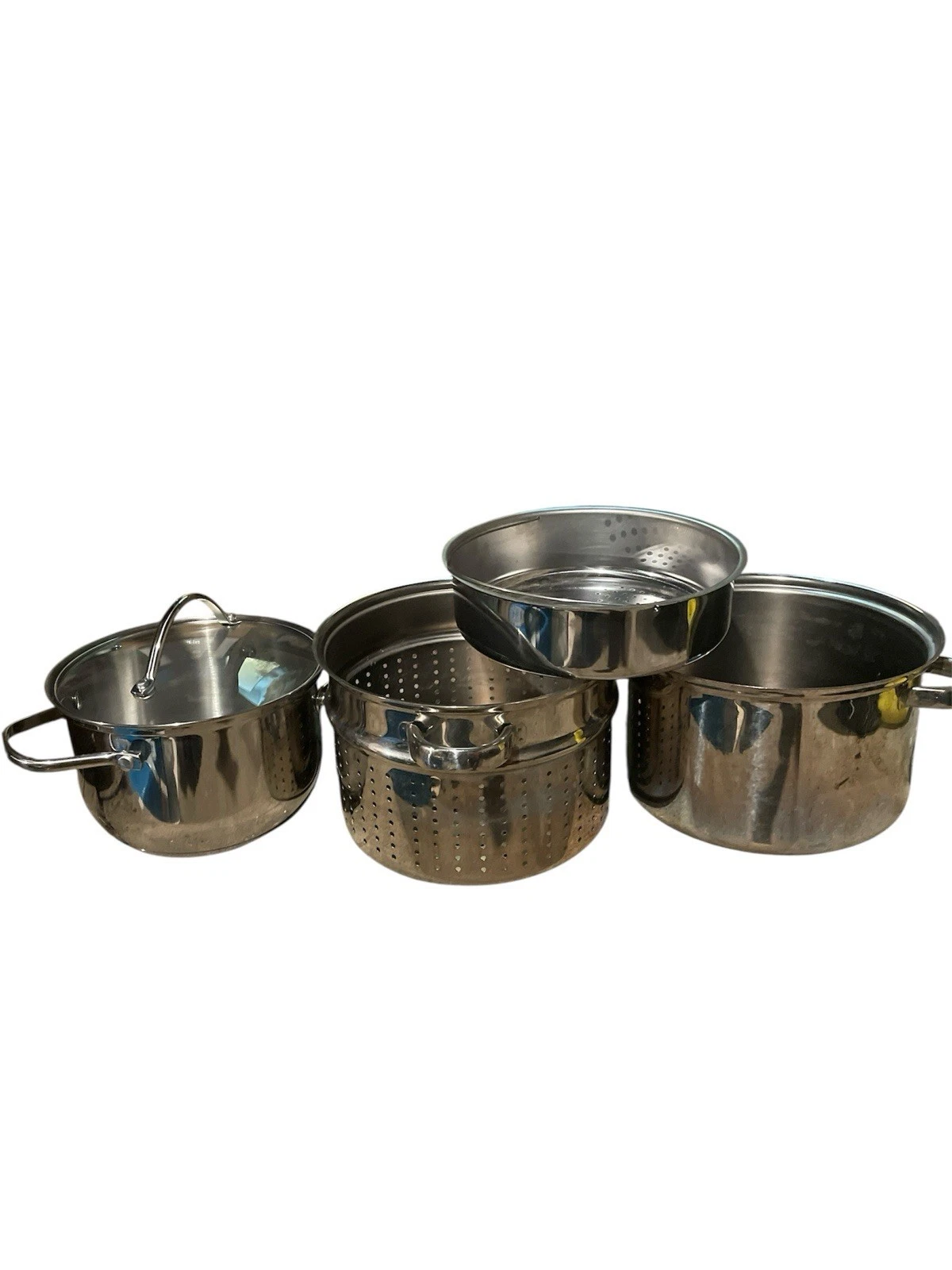 4-piece stainless steel pasta cooker and steamer set and casserole pot