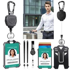 Badge Holder Retractable Clip, 2 Pack Heavy Duty Carabiner Keychain with Lany...