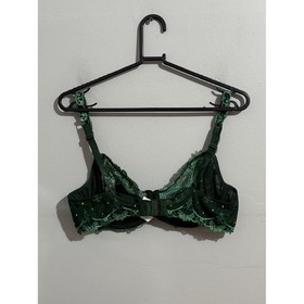 Lise Charmel 36D Emerald Green Black Sheer Floral Embroidered Lace Underwire Bra
