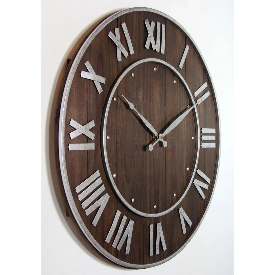 Reloj de pared decorativo de madera de 23 pulgadas marrón oscuro barril de vino marrón oscuro 23 pulgadas H x Foto 3 de 4