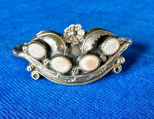 Southwest Native American Design Sterling Silver & Mother of Pearl Cuff Bracelet