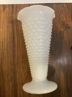 Vtg Anchor Hocking White Milk Glass Hobnail Trumpet Vase 9.25" Tall Ruffled Edge