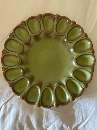 11.75” FRANKOMA #819 DEVILED EGG DISH PLAINSMAN GREEN 16 EGG PLATTER PLATE XLNT