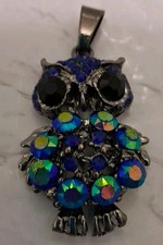 Blue Rhinestone Owl Pendant