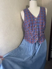 Vintage Paris Blues denim plaid dress size 13 fits Large 1990s Made in USA