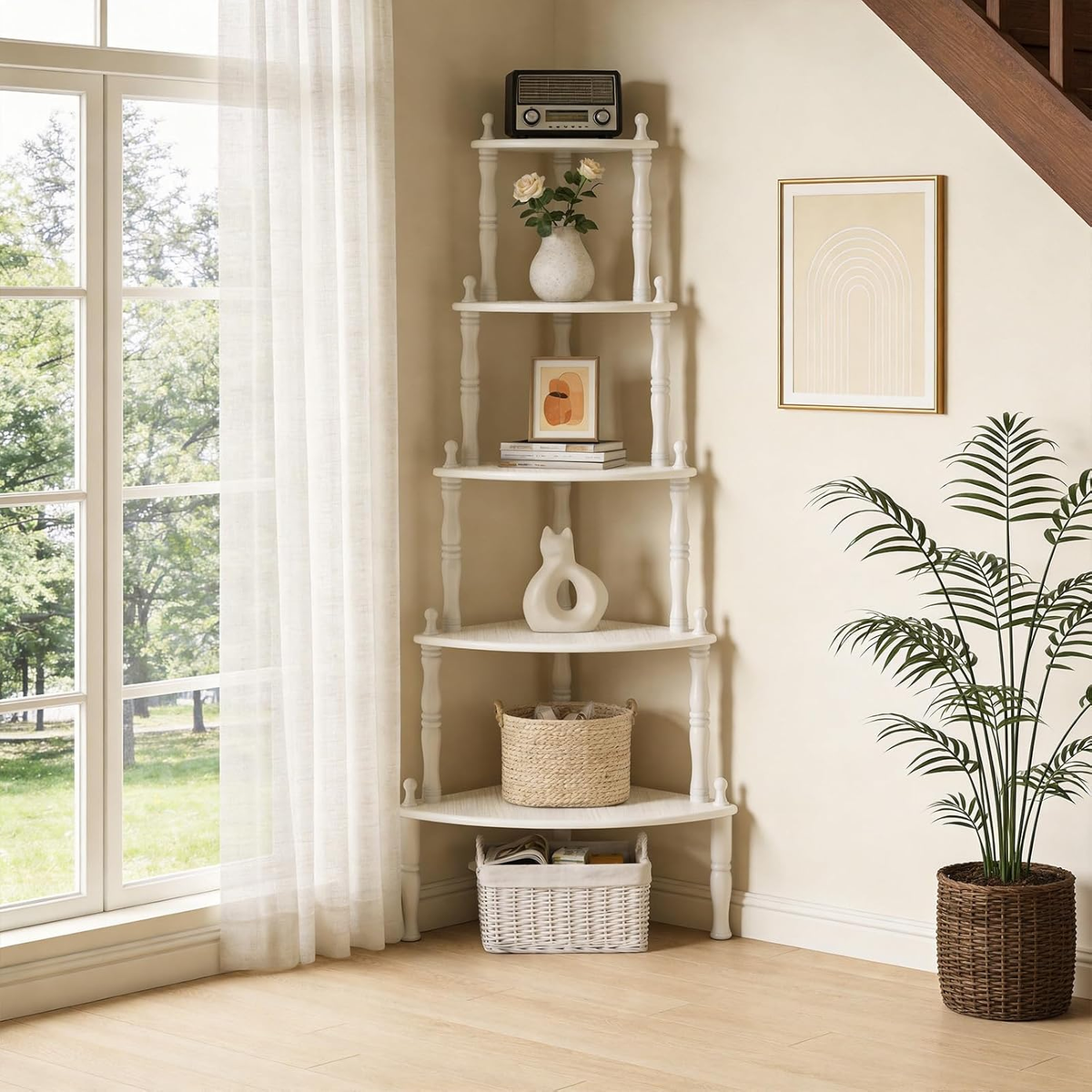 Vintage 5-Tier Solid Wood Corner Shelf, 60