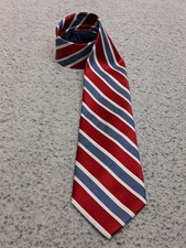 Tommy Hilfiger Neck Tie Red White  Blue Stripe 100 Silk Long 61"x3.15  