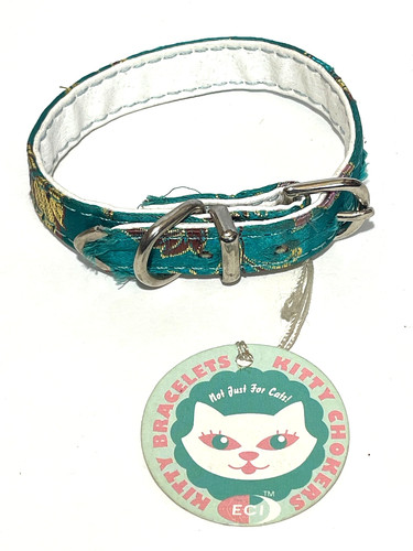 Vin. ECI NEW~1990's Blue Fabric & Leather Pet Collar 9.3/4”x 1/2" sz-9