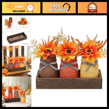 Fall Mason Jar Centerpiece Set of 3  Decorative Painted Jars with Artificial Fl