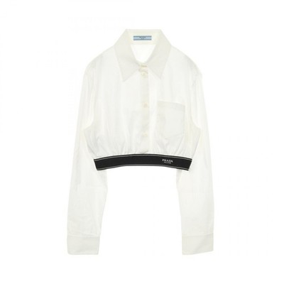 PRADA Poplin Stretch Shirt Blouse cotton White #42 Used Women