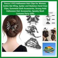 3 PCS Halloween Hair Clips for Women, Gothic Bat Wing, Spider and Skeleton Ha...